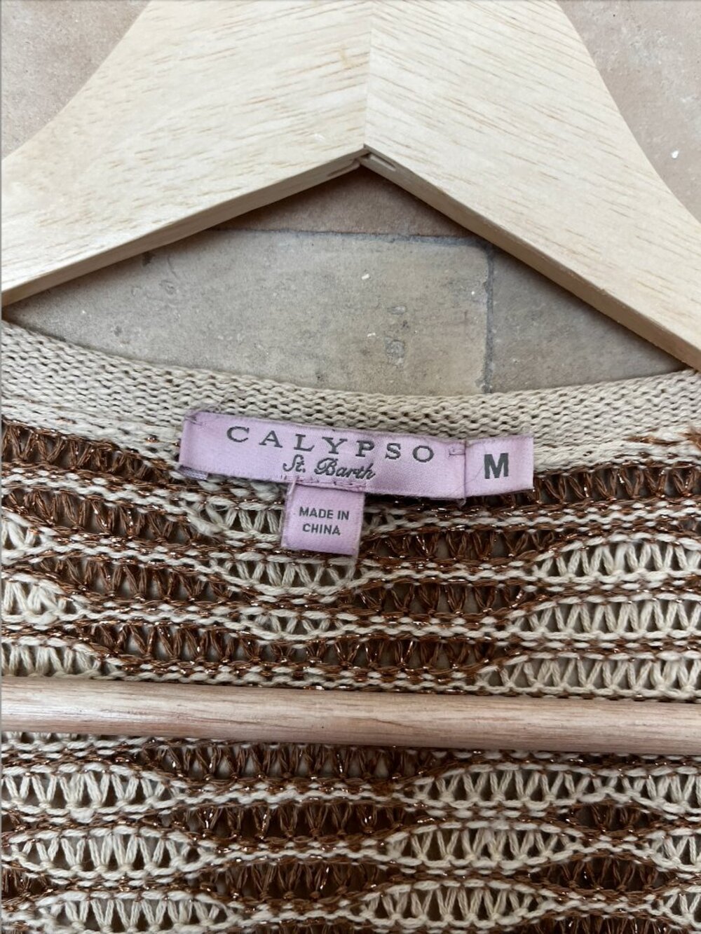 Calypso St. Barth Long Cardigan Ivory and *Copper Metallic* Size M - Picture 8 of 10